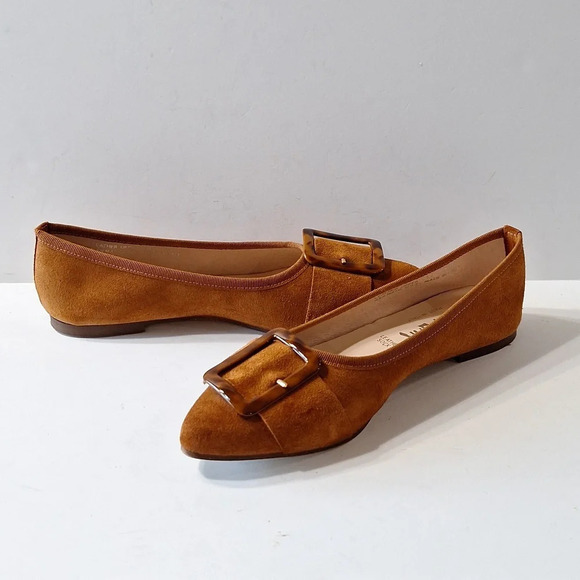 Le Matin Brown Suede Leather Preppy Almond Toe Office Slip On Flats Size 38 - Picture 5 of 11